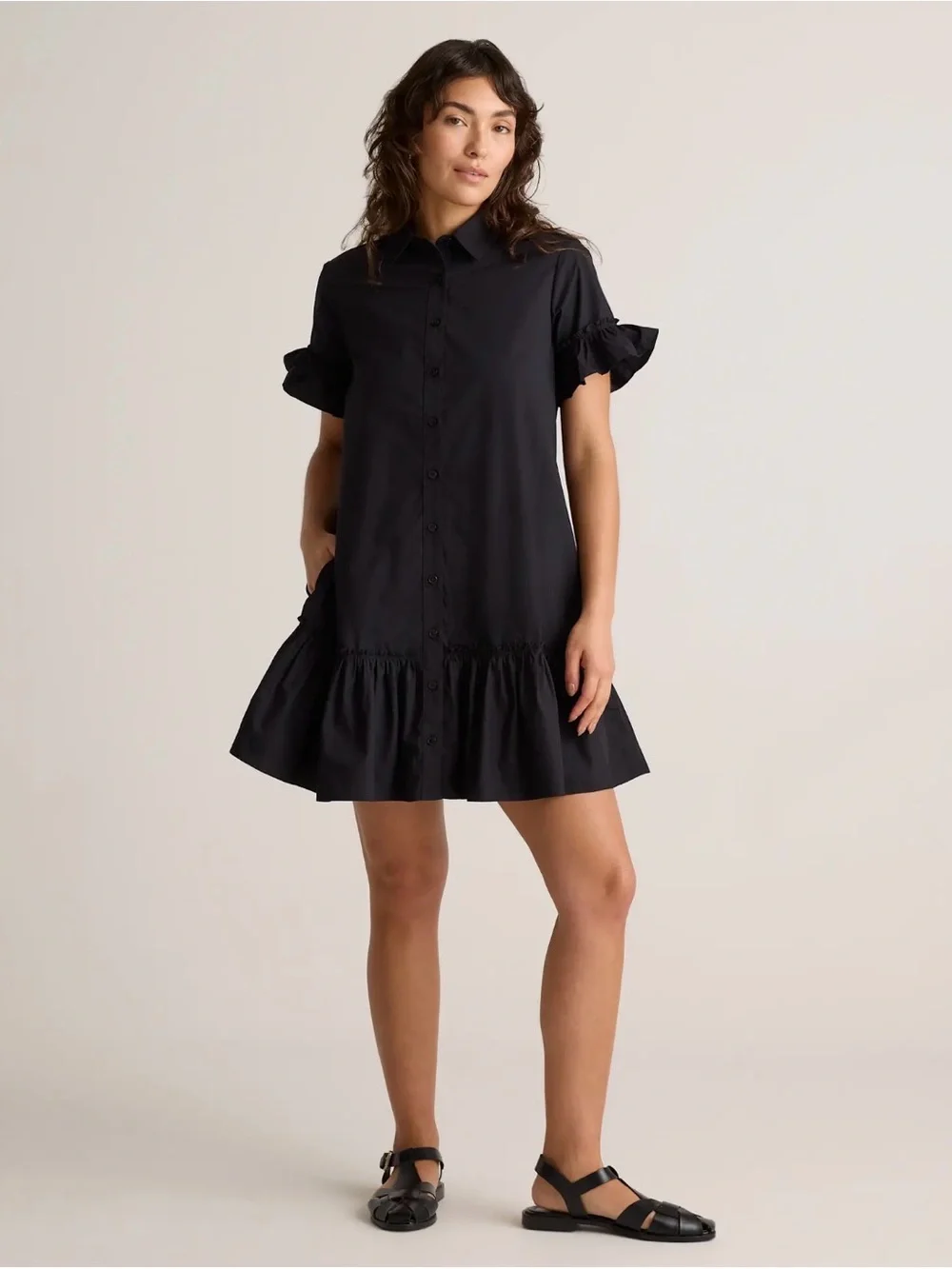 NWT Quince 100% Organic Cotton Poplin Shirt Dress in black